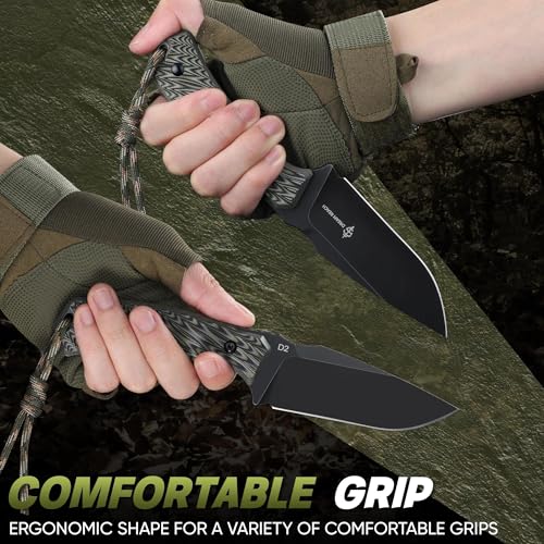Image of Dream Reach Fixed Blade Knife - D2 Steel Tactical Knife with Ergonomic Full Tang Handle and Adjustable Sheath for Outdoor Camping Survival Gift for Men Women Multi-Color
