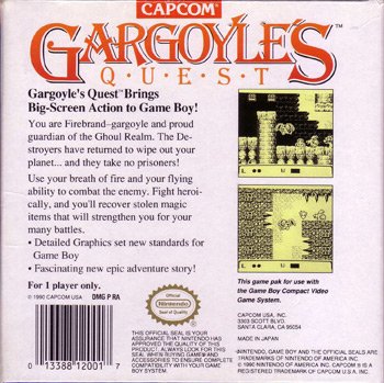 Gargoyle's Quest Sur Game Boy – Jeu Nintendo, 1990, PEGI 7, état Correct