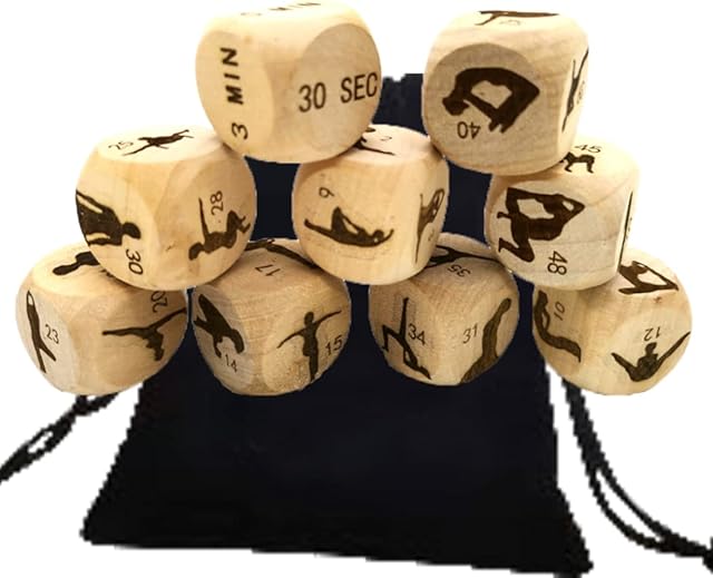 DenYouT 9Pcs Romantic Yoga Dice Exercise Dice Couple Dice Bedroom Game Dice/Full-Body Fitness Dice Fun Dice Decision Dice Novelty Gifts+Velvet bag Novelty Kits