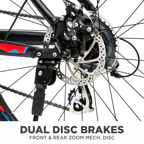 Image of KROSS Haste 27.5T Unisex Matt Black Multispeed (Shimano 24-Speed) MTB | Alloy Frame with Dual Disc Brakes and Front Suspension Fork | Ideal for 15+ Years (Red)