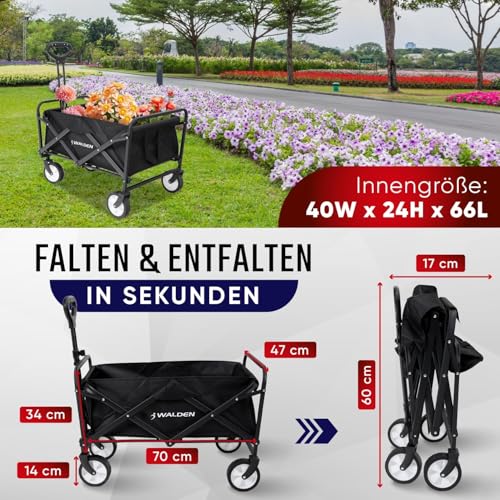 Klappbarer zusammenklappbarer Bollerwagen, Strandkarren mit großer Kapazität, Stabiler klappbarer Bollerwagen tragbar, zusammenklappbarer Wagen für Sport, Einkauf, Camping – Bild 5