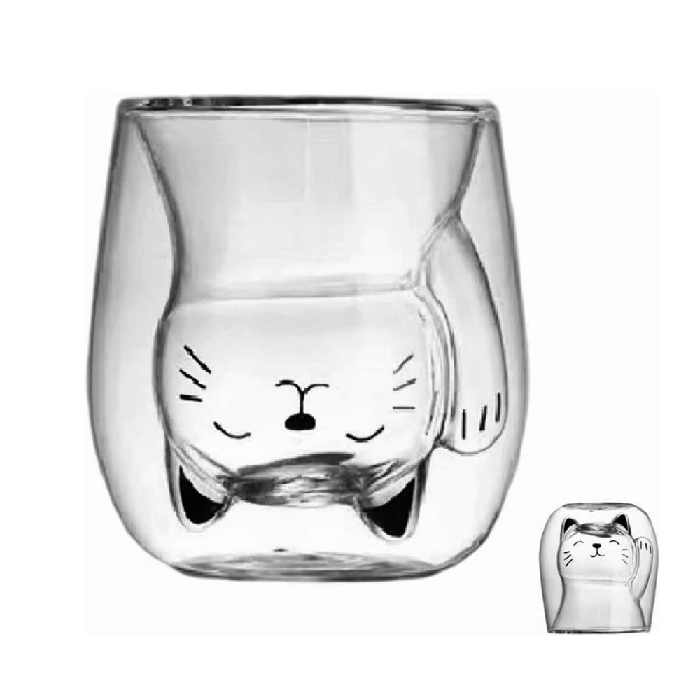 Cute Mugs Glass Double Wall Insulated Glass Espresso Cup, Coffee Cup, Tea Cup, Milk Cup, Best gift for Office and Birthday (dinosaur)