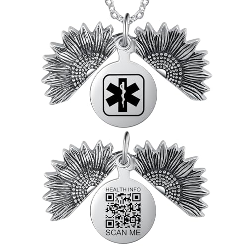 Theluckytag Medical Alert Necklace for Women Stainless Steel Medical Necklace with Engraved QR Code More Space Custom Online Emergency Info Elegant & Durable ID Jewelry