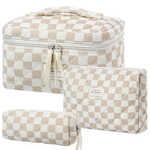 BuyCard Kosmetiktasche 3er Set,Kulturtasche Damen mit Blumenmuster,Gesteppte Kulturtasche, Tragbare Schminktasche für Reisen & Alltag | Make Up Tasche Frauen Mädchen.