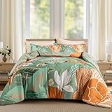 Tyrot Sage Green Boho Floral Queen Comforter Set - 3 Piece Farmhouse Botanical Bedding Comforter Sets for All Season Soft Lightweight Mid Century Bed Set, (1 Reversible Comforter and 2 Pillow Shams