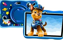 Tablet Infantil com Capa Protetora Espacial – Wi-Fi 2.4G, Compatível com YouTube, Acompanha Caneta, Escolha entre Rosa ou Azul (Carregador Exclusivo Incluso)