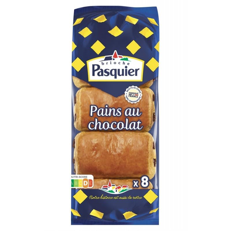 Délice Matinal: Brioche Pasquier - 8 Pains au Chocolat Individuellement Embrassés - 360g Authentique brioche française. Idéale pour le petit-déjeuner - Le Lot De 4