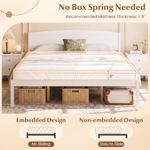 Image of GIANTEX King Size Wooden Bed Frame with Curved Headboard, Wood Slat Support | Farmhouse Platform Bed w /Heavy Duty Mattress Foundation, Under-Bed Storage Space, No Box Spring Needed, Easy Assembly