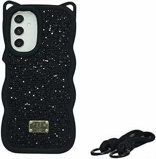 حافظة لامعة بتصميم ماسي لهاتف سامسونج A35، حافظة فاخرة من السيليكون الناعم المموج والكريستال (اسود)