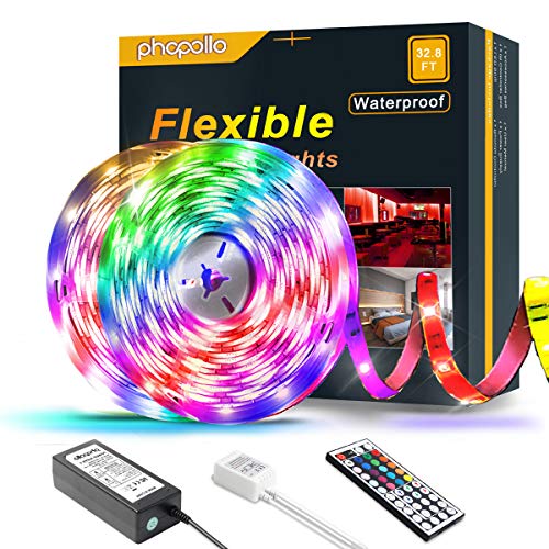 PHOPOLLO LED Strip Lights, 32.8ft RGB Color Changing 5050 300LEDs Waterproof Flexible LED