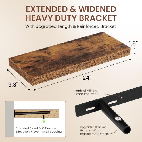 Image of Dreamland 24 Inches Floating Shelves for Wall,9.3 inch Deep Long Floating Shelves Set of 2,Large Display & Storage Shelf,Wall Shelf for Bathroom Bedroom Living Room Kitchen Office,Rustic Brown