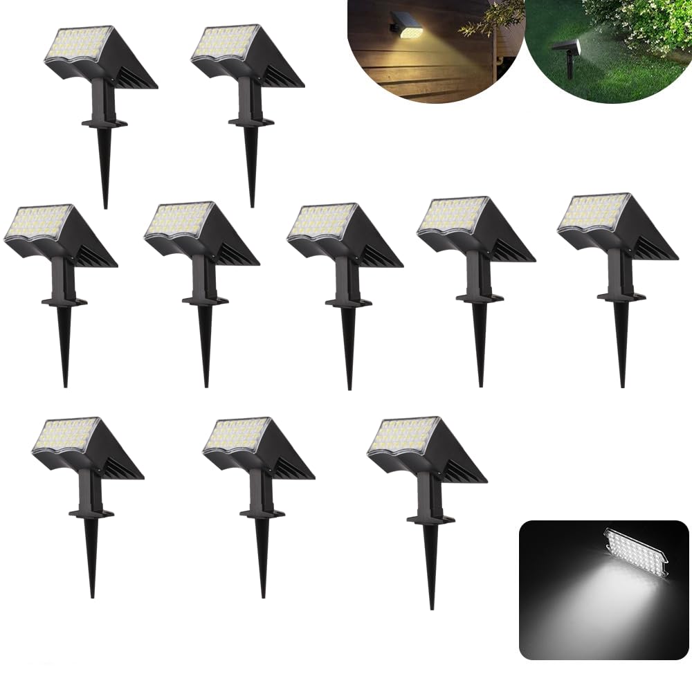 Fosingut 10Pcs Solar Spot Lights Outdoor Garden,28 LED 3 Modes IP65 Waterproof Garden Uplighters Solar Powered,Auto ON/Off Dusk Till Dawn Landscape Spotlights for Yard,Driveway,Path 3000K Warm White