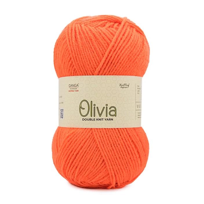 Ganga Olivia Hand Knitting and Crochet Yarn (Orange) (400gms) Acrylic