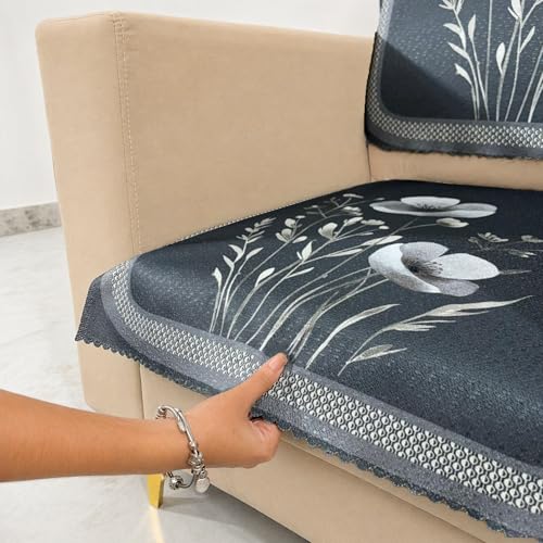 Image of Homerz Premium Waterproof Jasmine Joe Sofa Seat Cover - Floral Printed Sofa Protector | Non-Slip, Washable & Durable Sofa Protector (Grey, 1 Seater with Back)