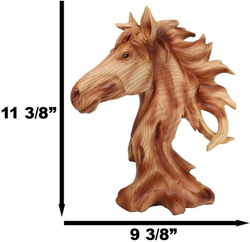 Miniatura 8 de Ebros Gift Wild and Free Western Fine Stallion - Busto de caballo con acabado de madera de cedro sintético, estatua tallada de 11 pulgadas de alto