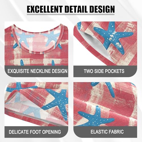 ALAZA Blue Starfish Red Plaid Pajama Set Short Sleeve Sleepwear Soft Lounge Nightwear4