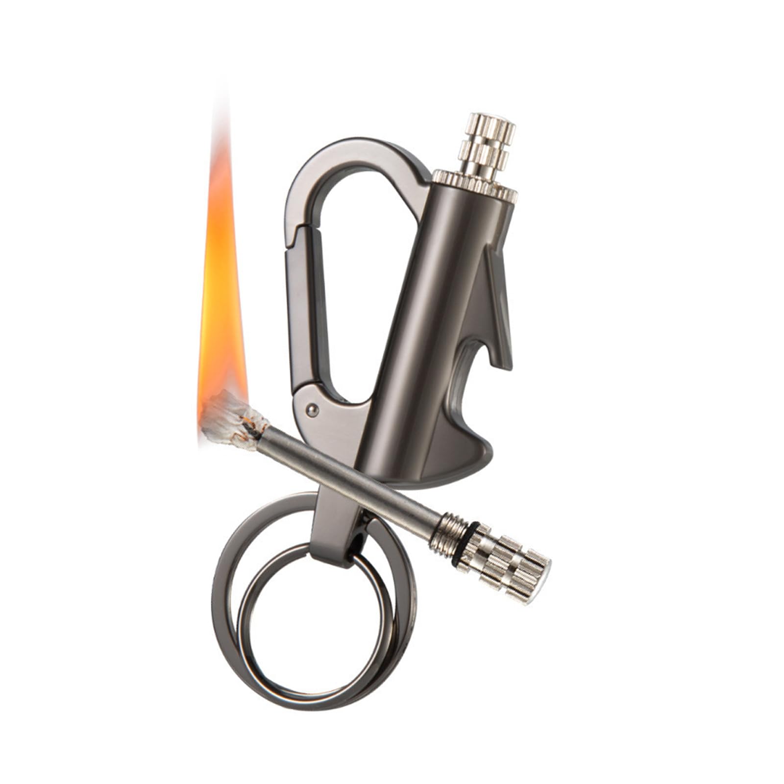 ERQUET 3-In-1 Metal Match Ligh/Ter, Permanent Match Keychain, Waterproof Reusable Keychain Light-er with Bottle Opener, Metal Survival Match Keyring for Camping, Outdoor and Emergency Use (Black)