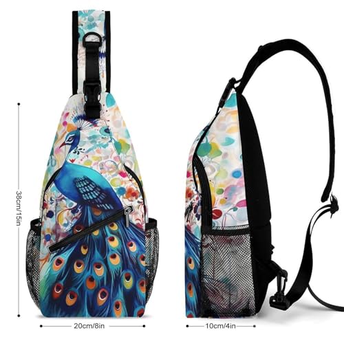 Color Peacock Sling Bag for Men Women - Adjustable Crossbody Chest Backpack, 15" Travel Hiking Fanny Pack2