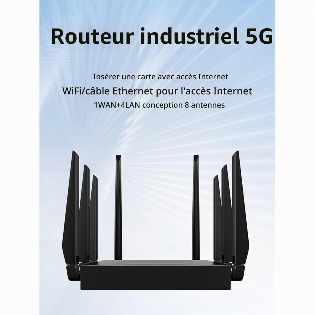 Routeur WiFi 5G de Qualité Industrielle 1200 Mbps 5G CPE Détachable 8 Antennes Déverrouillage Modem Réseau Haut Débit Portable WAN Facile à Utiliser Prise UE