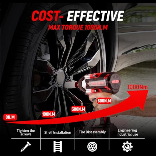 ONEVAN avvitatore a impulsi a batteria, 1000N.m avvitatore a percussione senza spazzole da, 1/2" avvitatore ad impulsi con 2 batterie da 3000mAh, avvitatore impulsi elettrico per avvitare e svitare