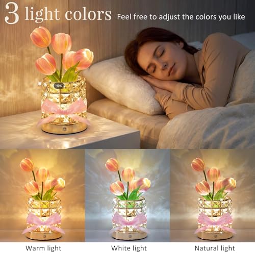 Image of Flower Lamp, Rechargeable Tulip Night Light with Cordless Touch Control