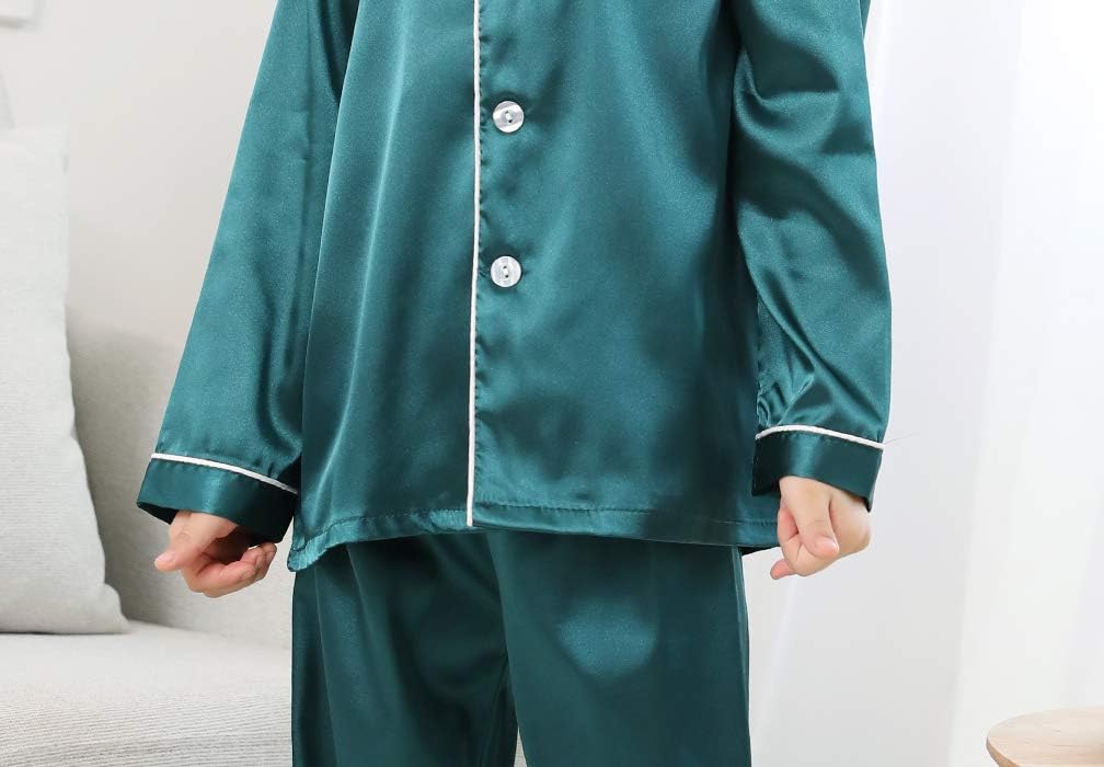 Pajamas Kid Unisex Pjs Set Girls Boys Silk Pajamas Set Satin Long Sleeve 2 Piece Clasic Sleepwear for 2-12 Years Todder
