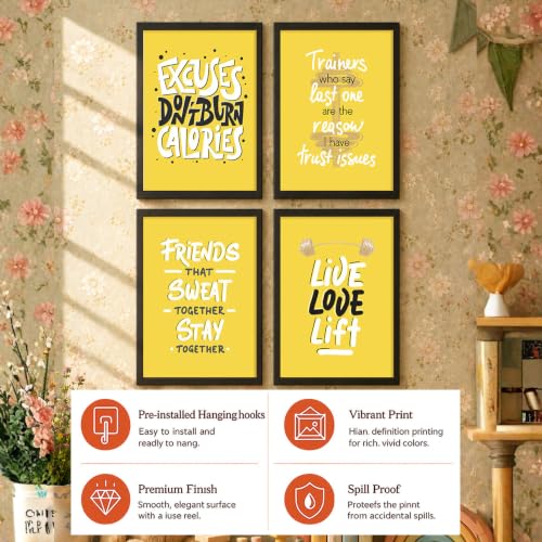 Image of PAINTINGMANTRA Motivational Wall Frames For Living room, Yellow Motivational Wall Art Quotes For Bedroom, Office And Study rooom, Set of 4, 13x18 Inch