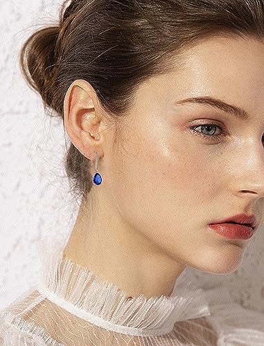 Women's Solitaire Earrings Sterling Silver Pear Shaped Brilliant Cut Birthstone Jewelry3