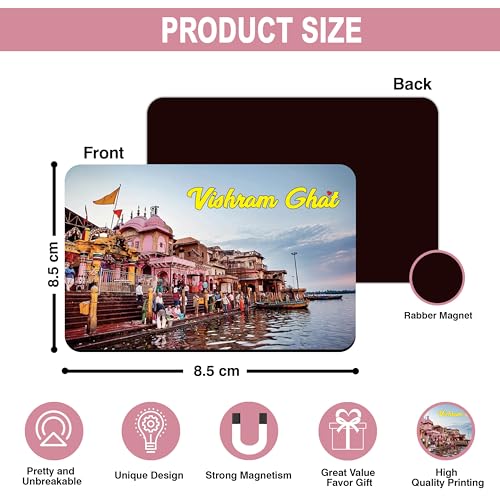 Image of Elegant Fridge Magnet with Themes |Rectangular Size Refrigerator Magnet with Magnetic Rubber Back | Pack of 1, 8.6cm X 5.4cm (Vishram Ghat)