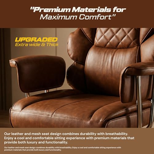 Image of DROGO Monarch-X Massage Office Chair with Vibration & Heat | Big and Tall Ergonomic Executive Computer Chair with PU Leather & 150Reclining | Gaming Chair with Spacious Cushion Seat & Footrest(Brown)
