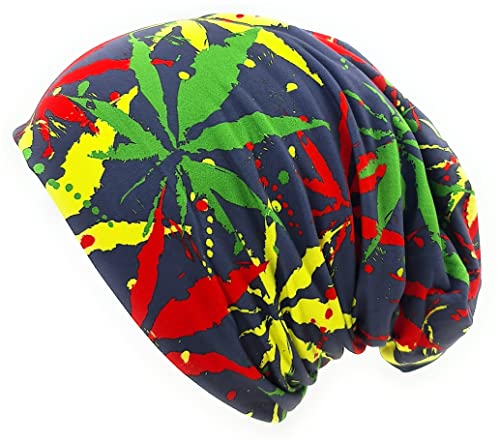 Feelinko Long Beanie mit coolen Motiven Slouch Mütze Unisex Herren Damen - gelbgrünrot-Hanf Cover