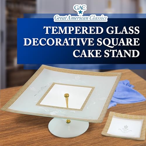 Square Cake Stand – 13-Inch Tempered Glass Cake Holder with Gold Trim, Chip-Resistant, Durable & Dishwasher Safe, Dessert Stand for Parties, 6-Inch High - Image 5