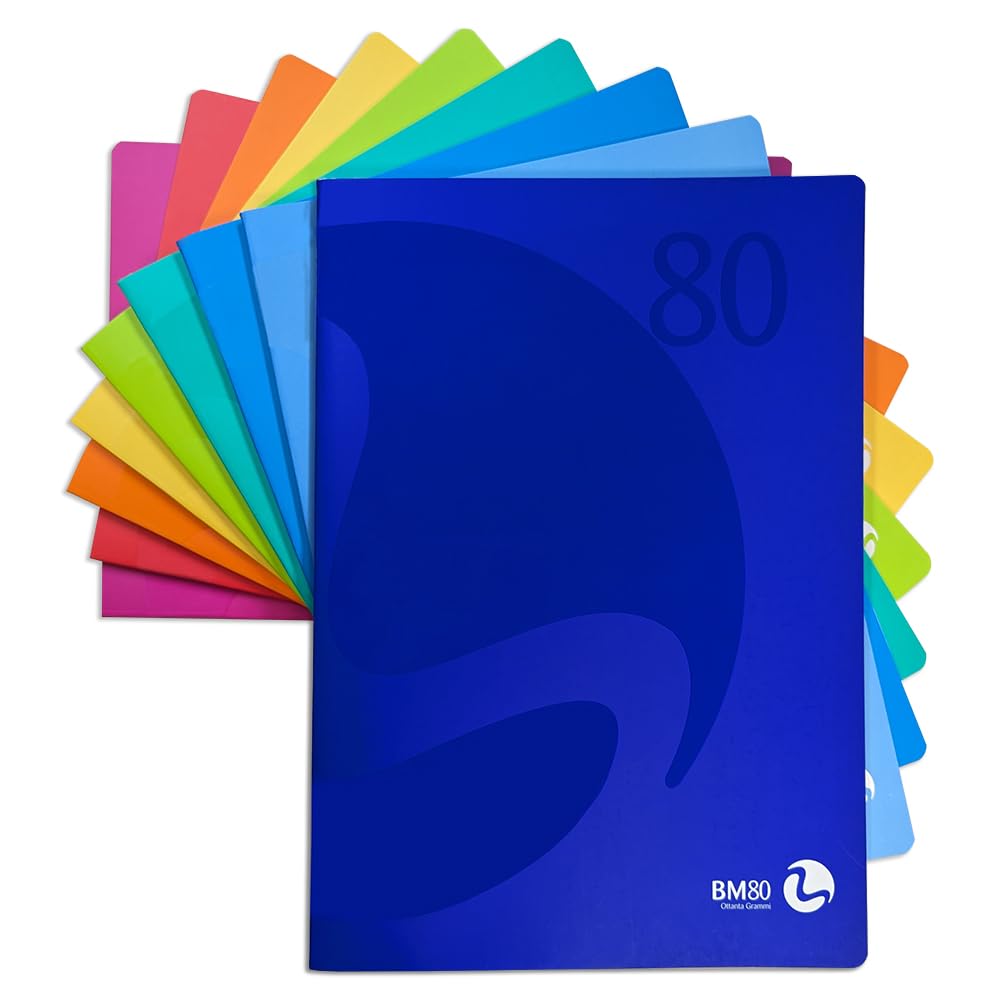 BM BeMore Color 80 0110586 Notebook A4 Ruled B Ruled Rules with Margins for 3rd Elementary, 80gsm Paper, Assorted Colours, Pack of 12