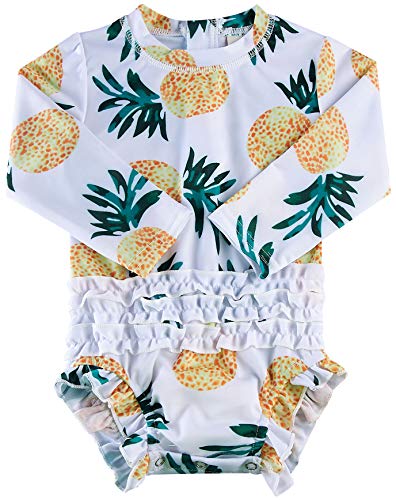 Kids4ever Newborn Infant Bathing Suits Baby Girls Swimsuit Long Sleeve Sunsuit Rash Guard Toddler Swimwear Summer Beachwear Birthday Party Gift (12-18 Months)