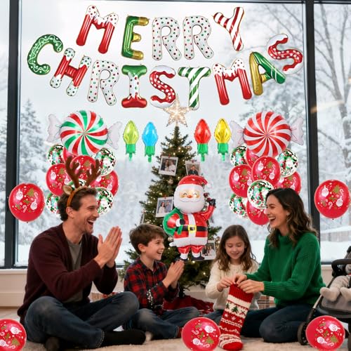 クリスマスバルーン - カラフル フェスティブ ホームデコレーション - メリークリスマス背景バルーンキット | 壁用 ドア用 木用 パティオ用 室内用 リビングルーム用 ベッドルーム用 教室用 誕生日用