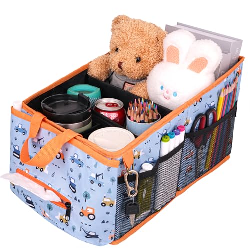 Image of HEYSKAY Car Seat Organizer-Passenger Seat Organizer, Collapsible Small Car Seat Organizer for Console Front /Back, Car Seat Caddy Organizer with 4pc Drink Holders Automotive Backseat Organizer for Kids