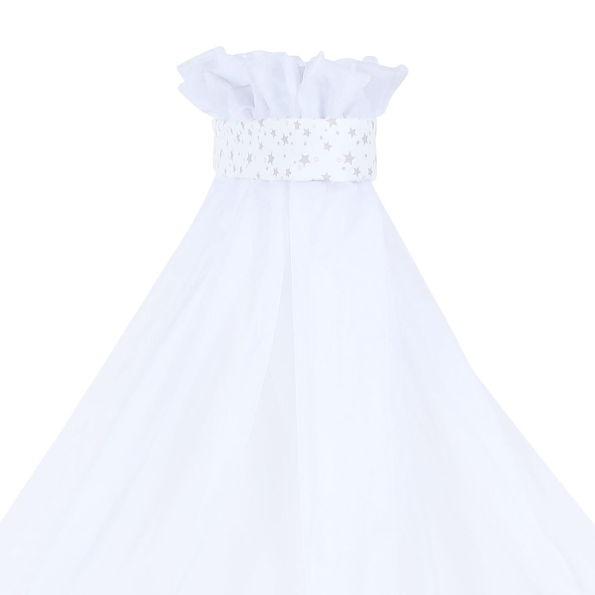 babybay Zanzariera e cielo piqué con nastro adatto per tutti i modelli fino a 96 cm di lunghezza, bianco stelle grigio perla