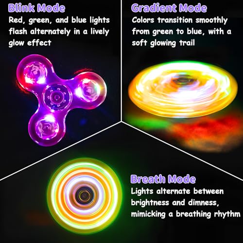 Figrol Fidget Toys 6 Pack,Light Up Fidget Spinner for Kids & Adults Stress Relief Calm Down,Sensory Toys for Kids with Autism ADHD Toys(Pink,Yellow,Green,Blue,Purple,White) by FIGROL - Used condition - Image 3
