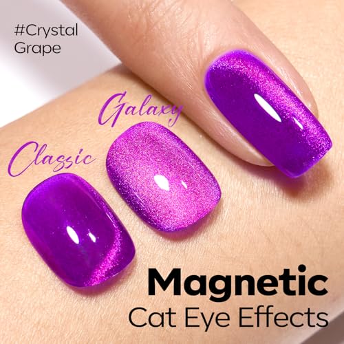 Image of modelones Cat Eye Gel Nail Polish, Purple Magnetic Nail Polish with Magnet Yellow Glitter Soak Off U V Winter Gel Polish Shimmer Nail Art Top Coat Manicure Salon DIY