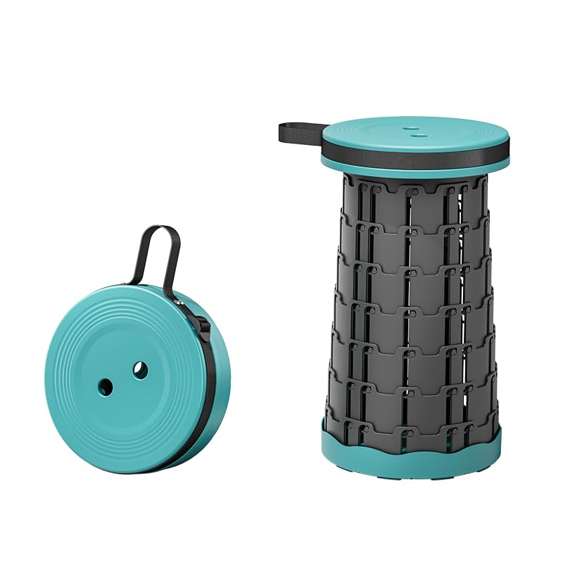 Telescopic Folding Stool Portable Adjustable Seat – Heavy Duty 150kg Load, Up to 45cm Height, Compact Retractable Camping Chair with Carry Strap for Hiking, Fishing, Picnic, Travel (Blue)