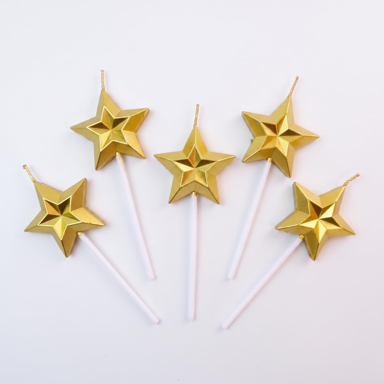 Gold Star Birthday Candles, 5 Pack Metallic Star Shaped Cake Candles, Cake Toppers, Birthday Party Decorations
