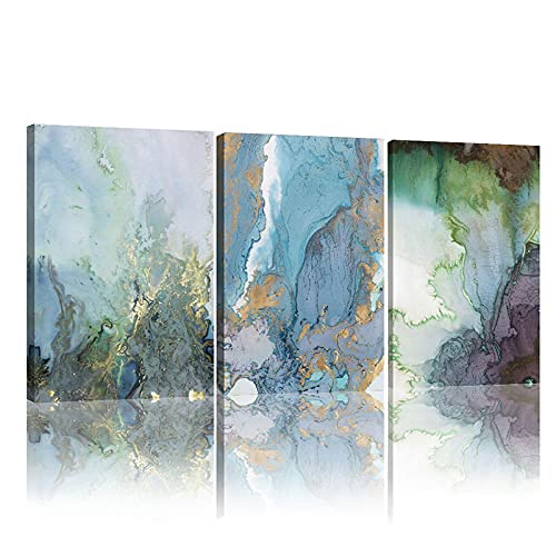 Peinture toile art abstrait bleu marbre avec cadre intérieur