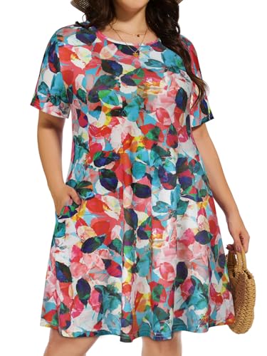 Image of elescat Plus Size Summer Dresses for Women Casual Short Sleeve Pockets Loose Oversized T Shirt Sundress 2026