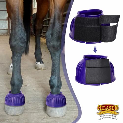 Image of HILASON Western Horse Rubber PVC Ribbed Double Hook and Loop Bell Boots Training Protective Shock Absorbing Leg