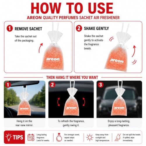 Image of AREON Pearls Apple & Cinnamon Hanging Air Freshener, Quality Perfume Pack 3 | Long Lasting Fragrance - Premium Quality Perfume - Eliminates Unpleasant Odors - Ideal for Car - Home - Office - Wardrobe