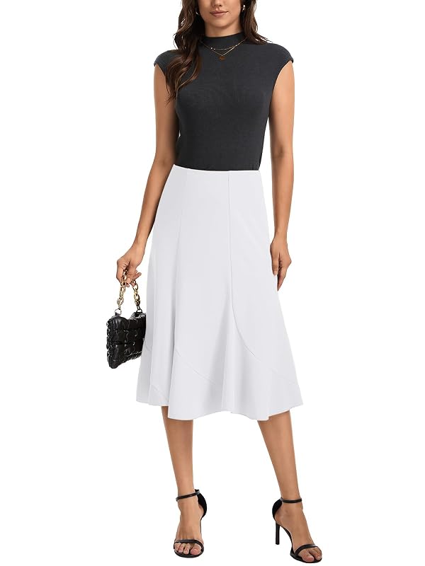 ZXIHZF Women's High Waist Midi Skirt A-Line Flared Curved Paneled Flounce Hem Chiffon Mermaid Skirt (US, Alpha, Medium, Regular, Regular, White) by ZXIHZF - Used condition - Image 3
