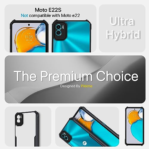 Image of Pikkme Motorola Moto E22s Back Cover | Crystal Clear Transparent Back | Ultra Hybrid | Full Camera Protection | Raised Edge | Bumper Back Case (Black)