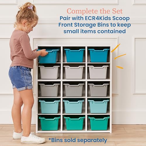 ECR4Kids Streamline 15 Cubby Tray Storage Cabinet, 5x3, Classroom Furniture, White Wash - Image 6