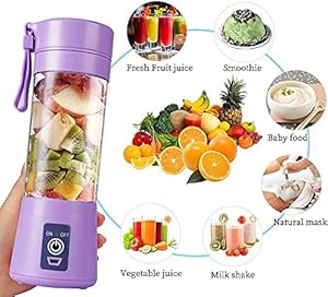 Heria Portable USB 4 Blade Juicer for Fruits,Juicer Grinder Mixer Blender,USB Shaker Blender Bottle Juicer(380 ml)(Multi Color