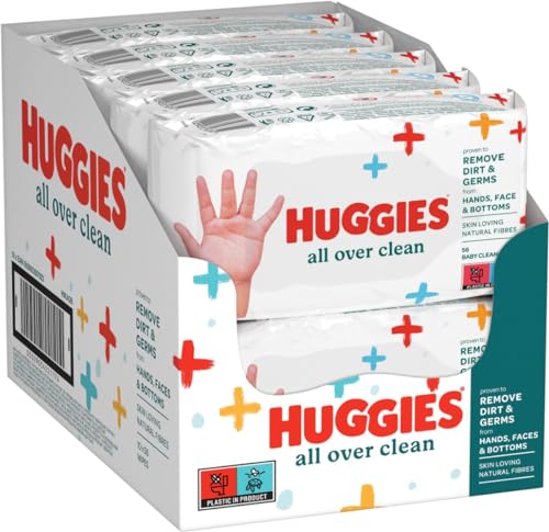 Huggies All Over Clean - Toallitas húmedas para bebé, 56 piezas, paquete de 10 (10 paquetes de 56 unidades, total 560 toallitas) (seguras para la cara, las manos y el funduleto)